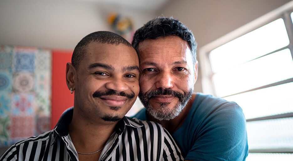 Portrait of a homosexual couple at home